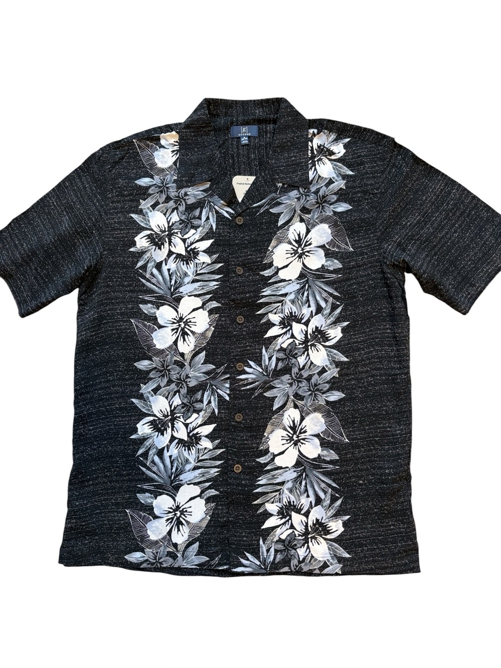 George Men’s Short Sleeve Hawaiian Shirt Button Down Floral Black Size M New